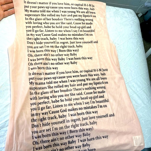 Lady Gaga Born This Way Lyrics Shirt Sheer Transparent Invisible Nude Mesh Tank - Picture 6 of 16